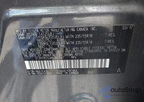 2017 Toyota Rav4 Platinum из США, поврежденный, VIN 2T3YFREV4HW360647